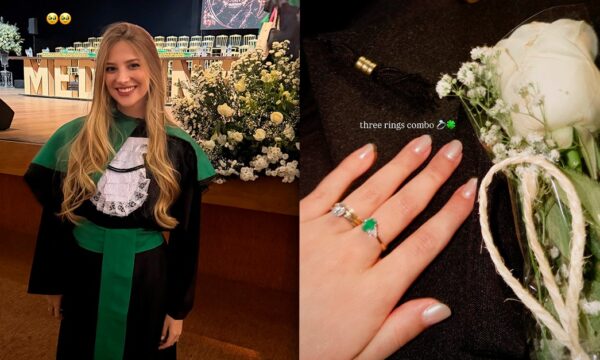 Isabella Rousso, esposa do jogador Gabriel Martinelli, se forma em medicina e exibe anel de formatura