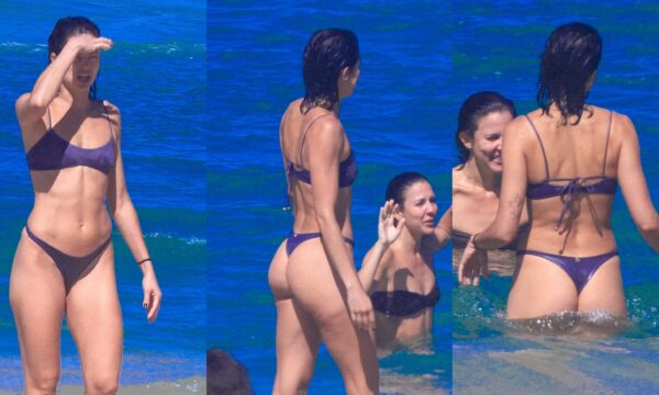 De biquíni, Agatha Moreira curte mergulho em praia do Rio ao lado de amigos