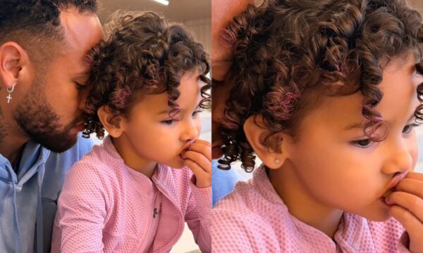 Filha de Bruna Biancardi e Neymar, Mavie surge com mechas rosa no cabelo em foto de chamego com o pai